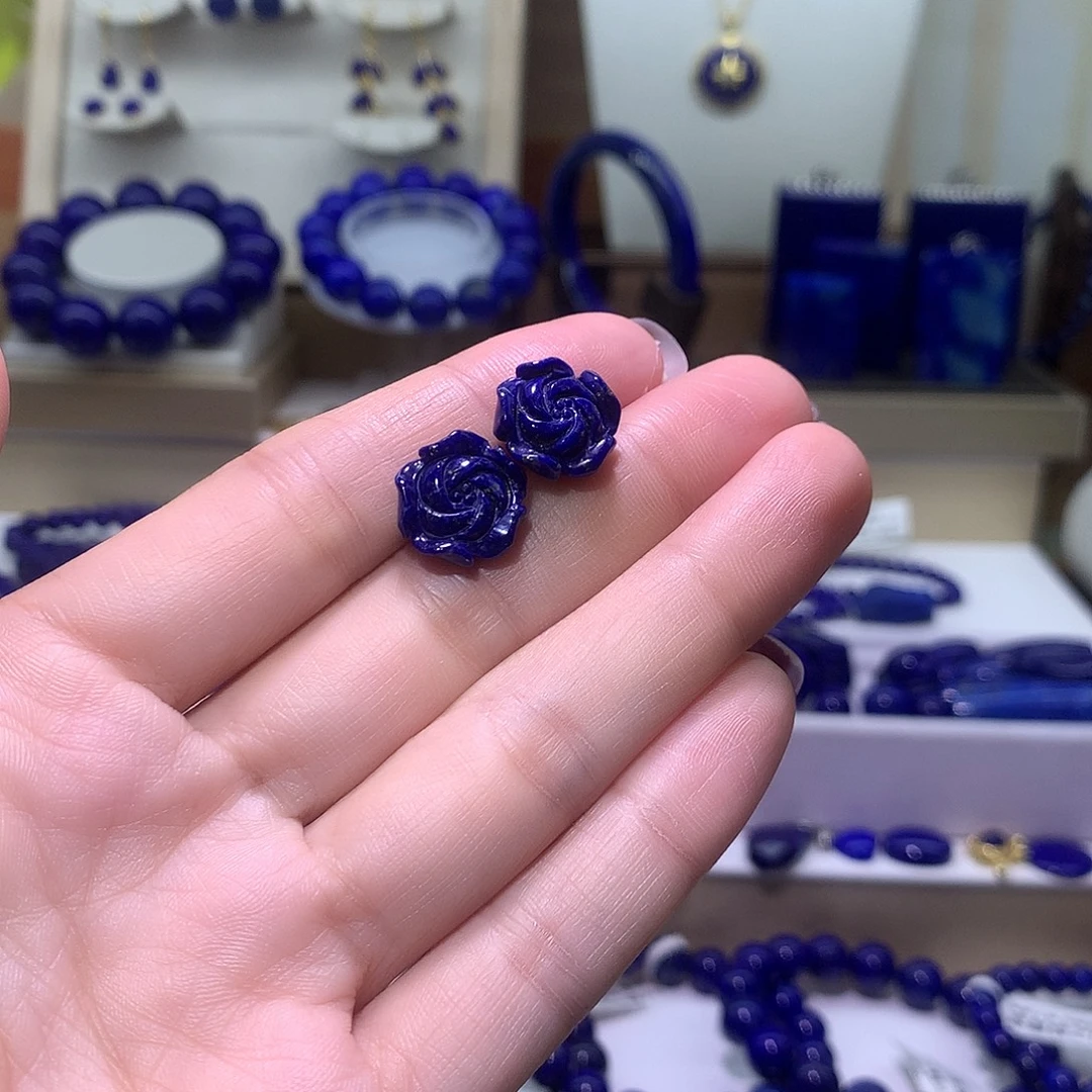 青金石合金天然原矿耳钉