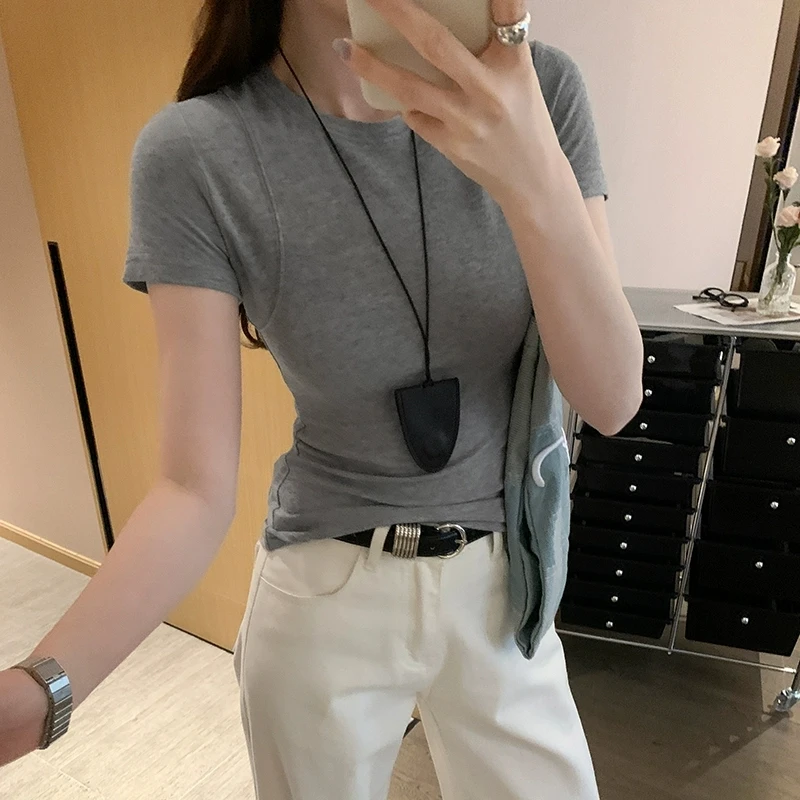 夏季新款独特绝美T恤韩系小众上衣正肩辣妹短袖设计感大码打底衫