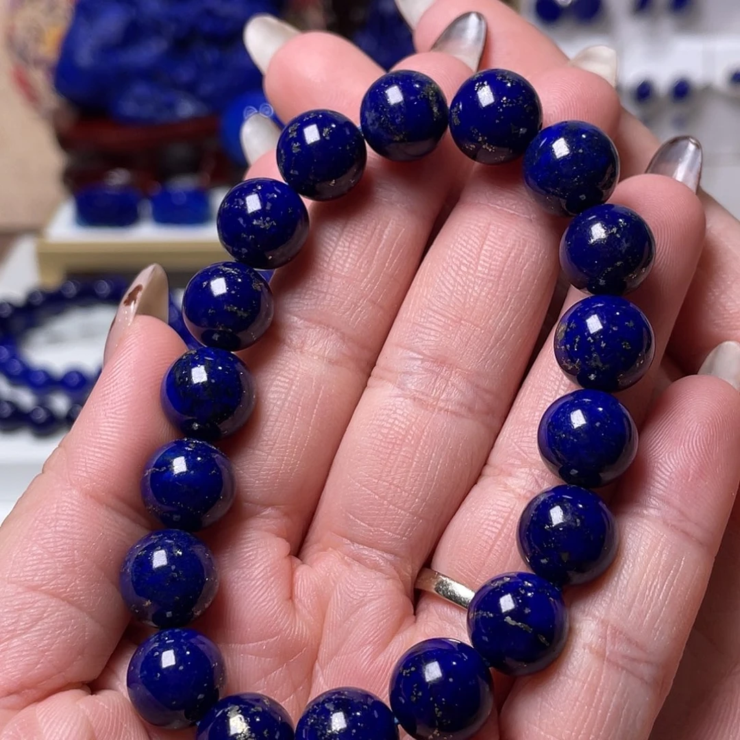 大***产青金石未镶嵌紫药水多金手串11mm+