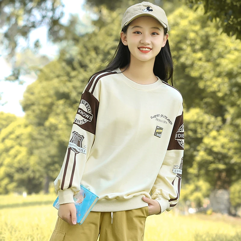 棉100%21337少女秋装卫衣外套春秋季大童初中学生长袖T恤高中女生