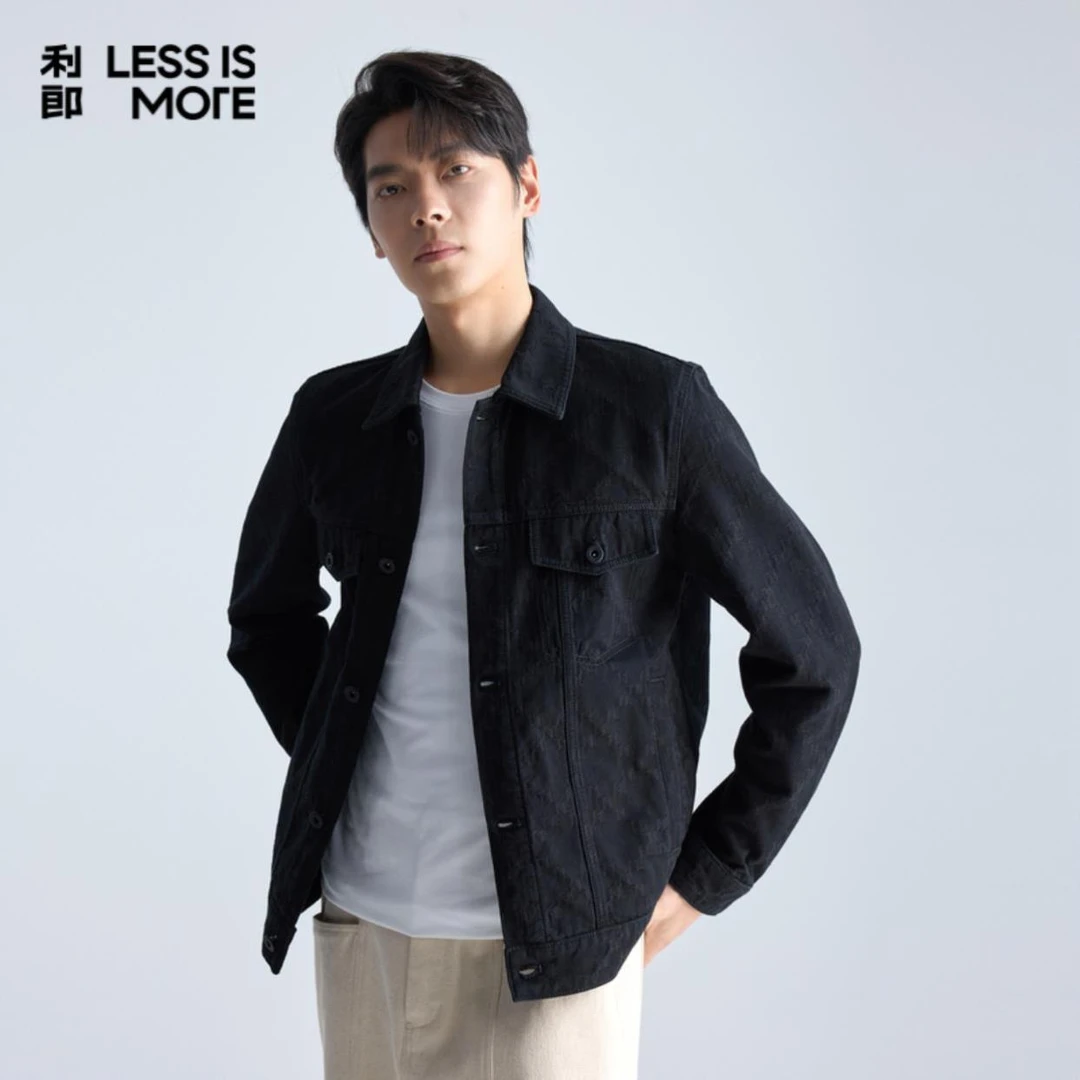利郎【暗花牛仔夹克】春季新款黑色男士翻领外套时尚百搭A5CJK0011