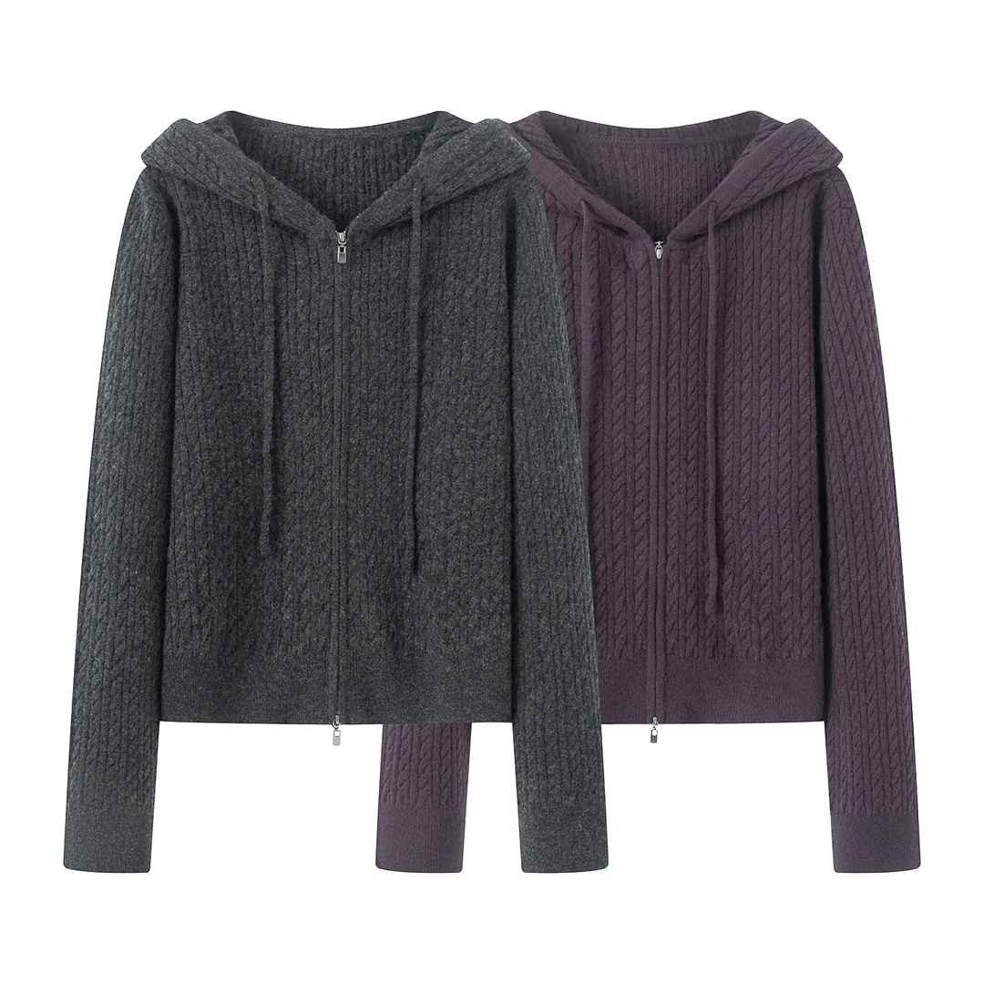 7166{艾}2025女装冬季新款简约休闲连帽针织衫毛衣出游服装女上衣