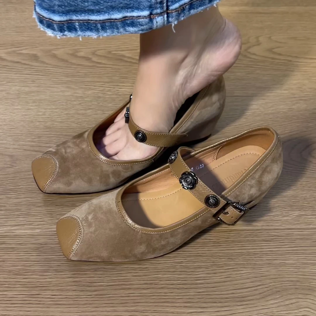 单鞋新款2025年秋季简约气质欧美坡跟内增高单鞋温柔时尚玛丽珍鞋