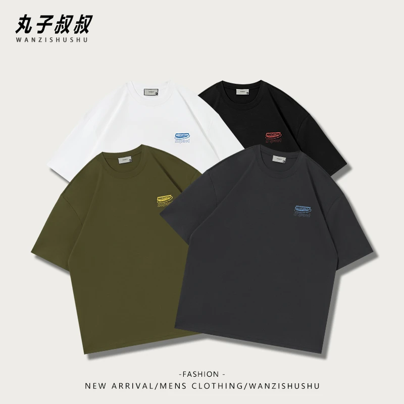 夏季重磅100%棉美式印花短袖水洗时尚潮流休闲宽松百搭上衣AS1356