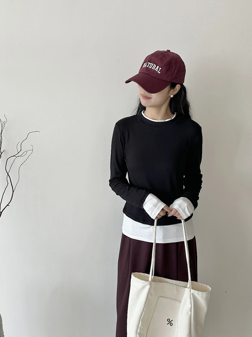 秋冬必备长袖 洋气时尚 百搭修身 半高领套头 假两件打底衫