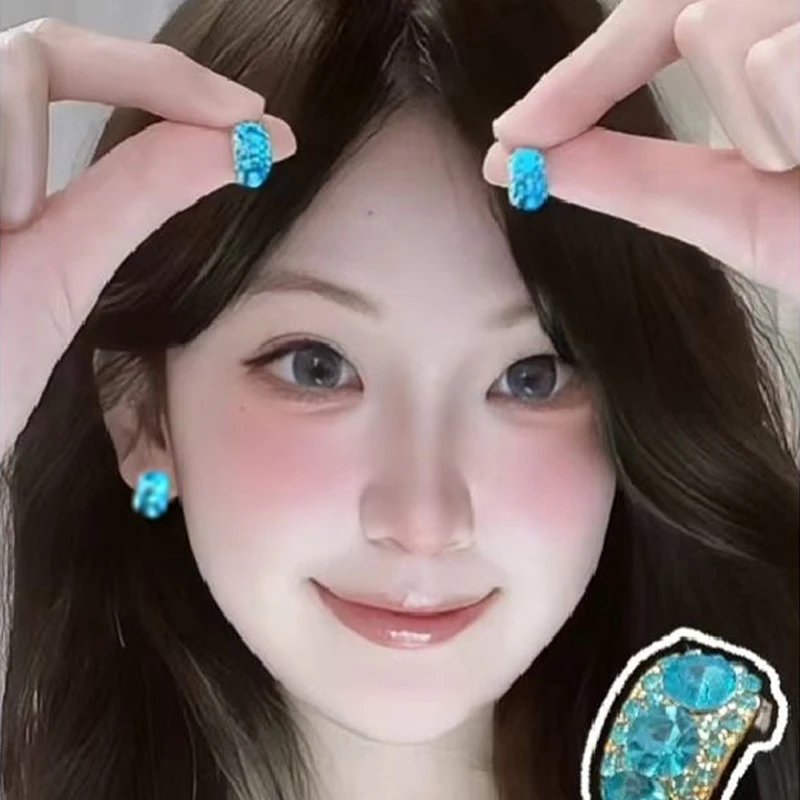 暮光冷萃韩系小众设计耳钉爆闪蓝色个性2025新款高级气质精致耳环
