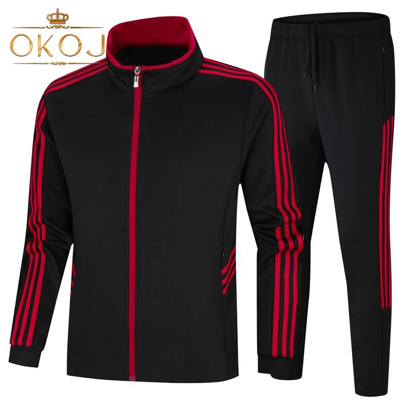 OKOJ运动套装男时尚条纹立领开衫春秋季新款户外休闲跑步服两件套