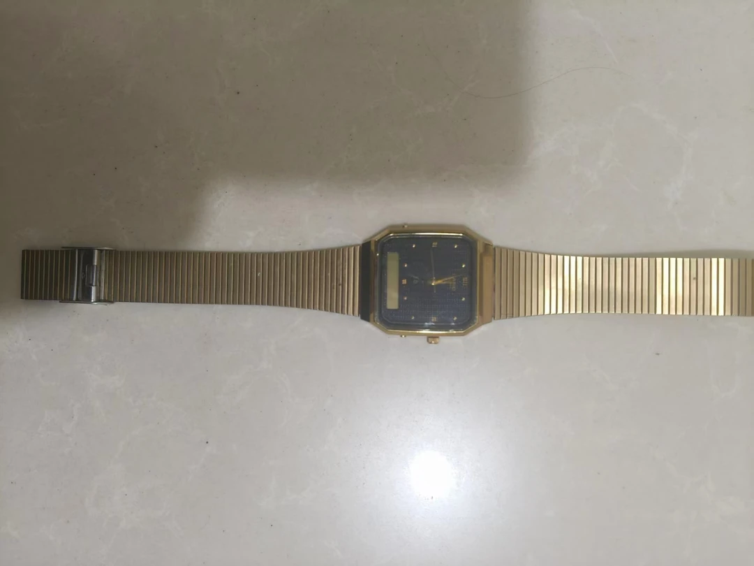 双显方块金色表链表头黑色表盘配件