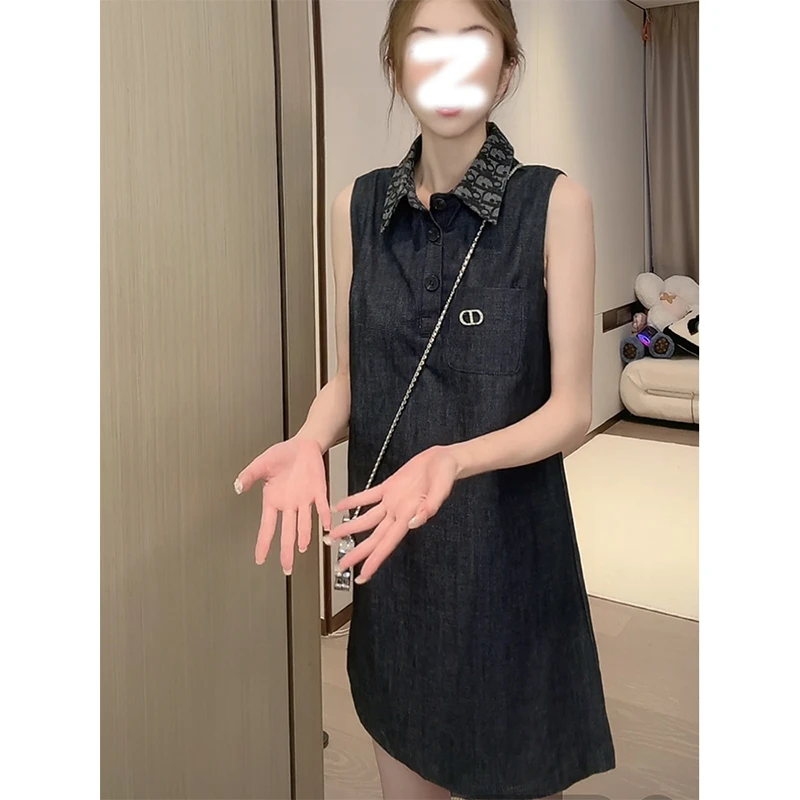 黑色无袖连衣裙女高级感2025夏季新款背心裙显瘦直筒小黑裙短款