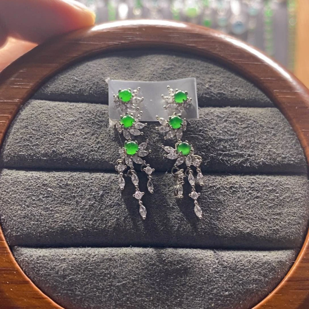 翡翠银S925镶嵌颈饰翡翠耳坠