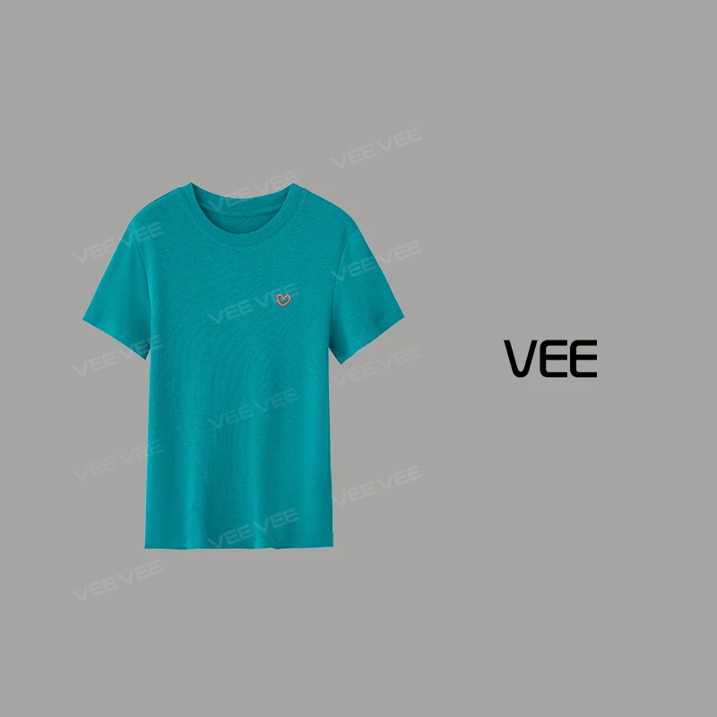 短视频VEE【糯米糍】25夏新款正肩爱心刺绣时尚简约休闲百搭短袖T恤