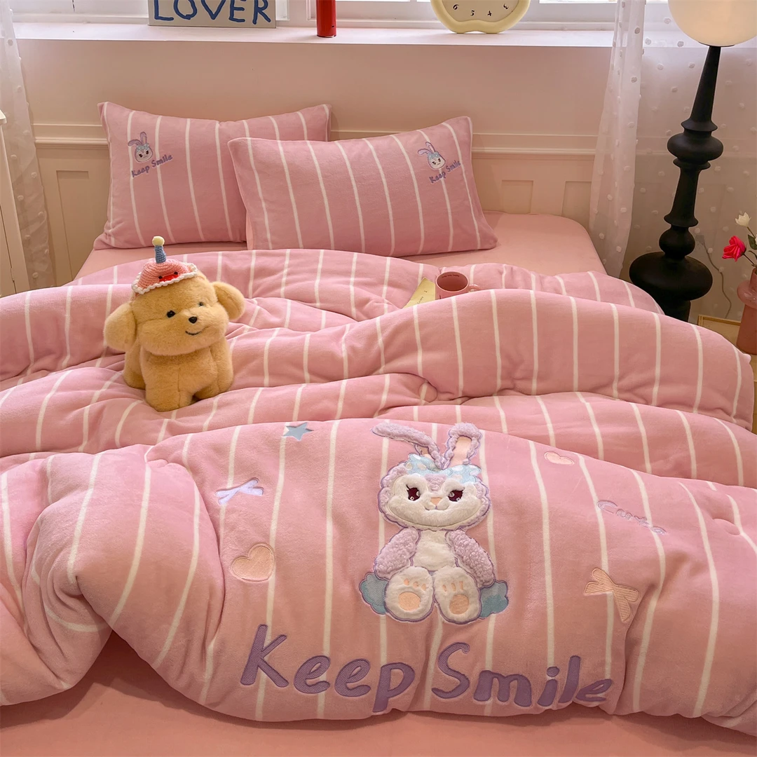 小清新卡通贴布绣牛奶绒冬被加厚双面绒棉被学生宿舍被子春秋被芯