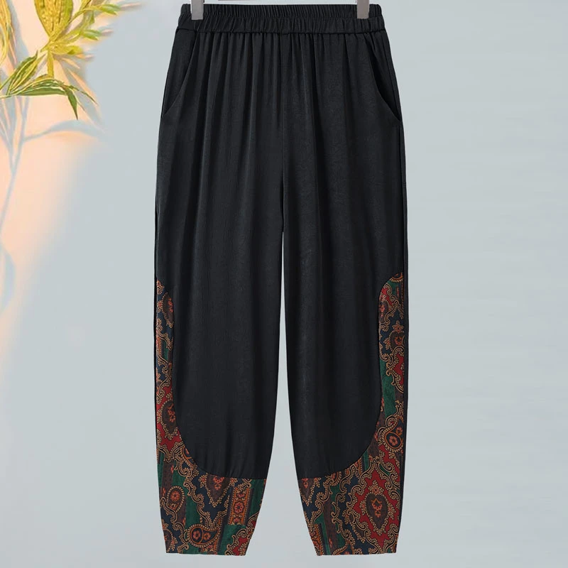 夏季薄款哈伦裤女宽松裤妈妈裤子中老年女裤九分灯笼裤阔腿萝卜裤