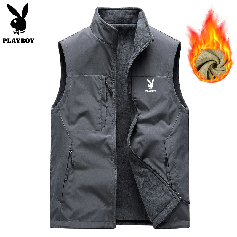 PLAYBOY/花花公子男士马甲背心双面穿立领坎肩户外秋冬季加厚男装
