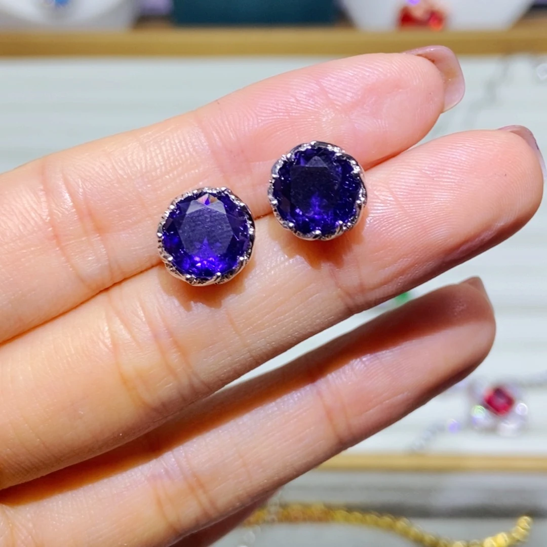 银S925镶嵌耳饰紫晶