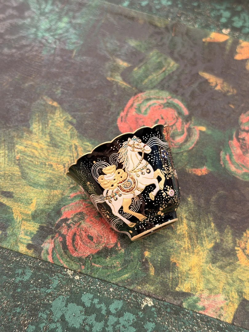 灵玺贡坊   措金银马到成功单杯   中式手绘喝茶饮茶