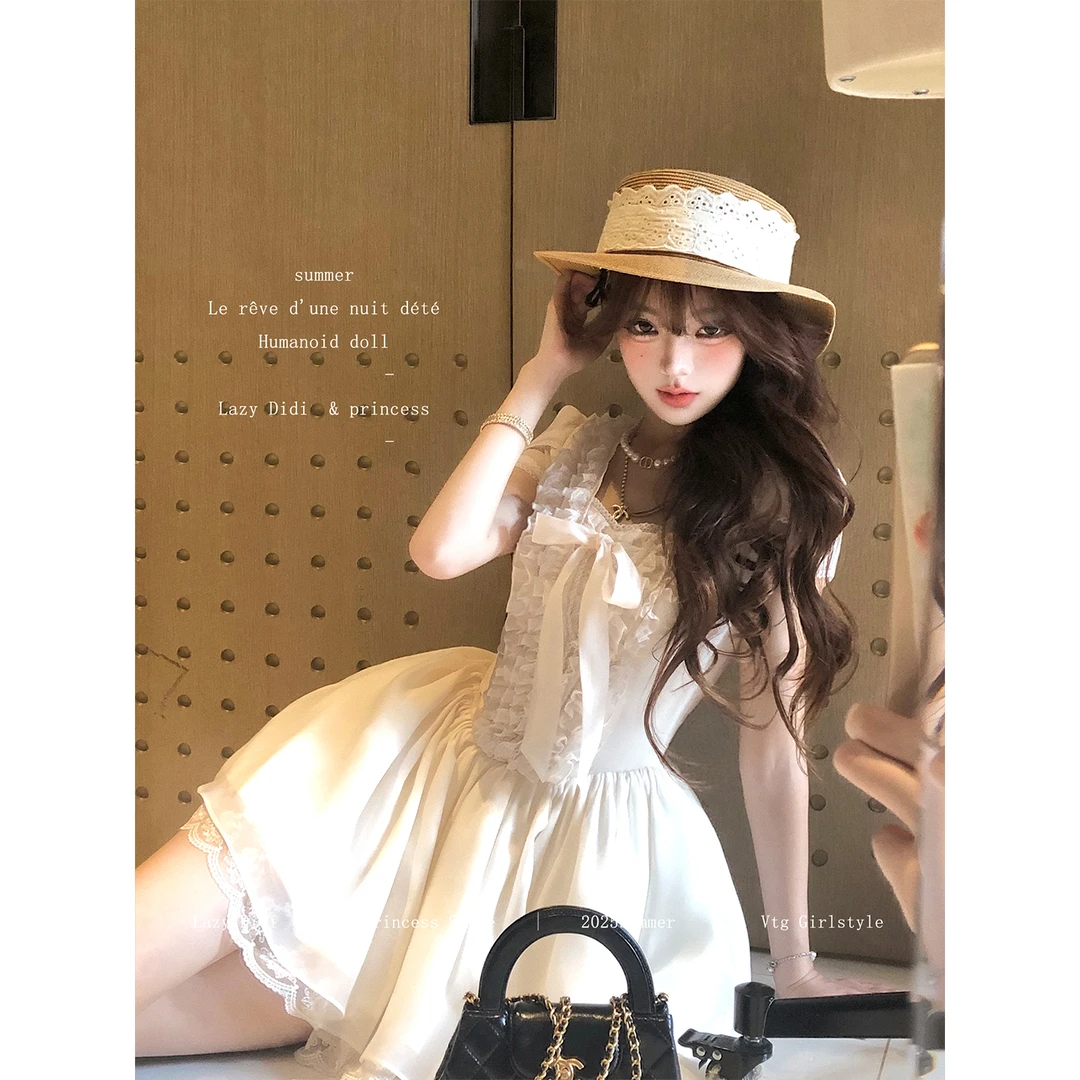 Lazy Didi芭蕾若梦 花边古典浪漫拼纱柔纱裙网纱收腰蓬蓬公主裙