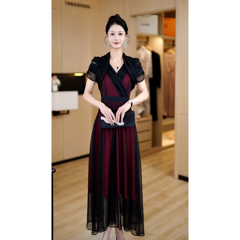 惊鸿艳影 2025年夏季新款收腰显瘦高腰中长款连衣裙女