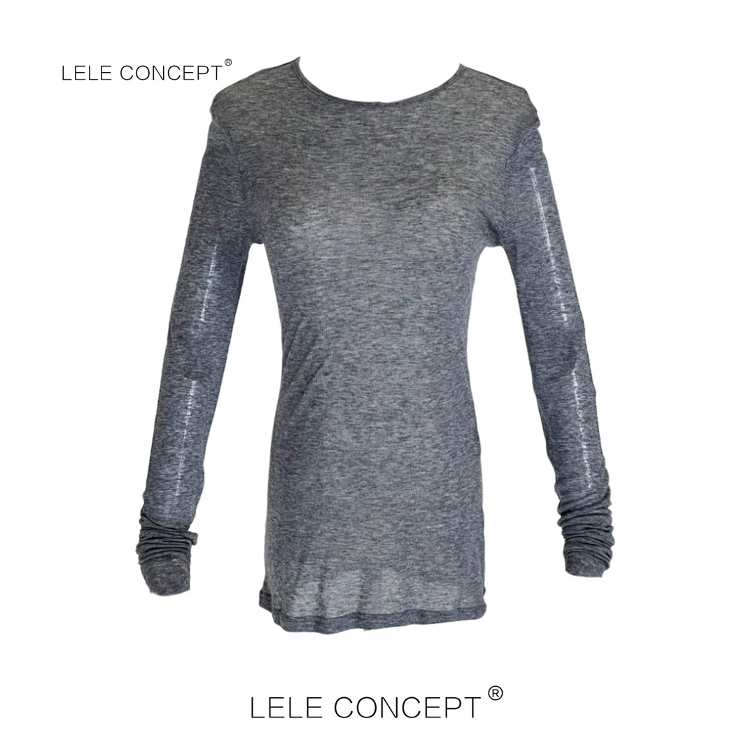 LELE CONCEPT｜[颖] 纯色修身性感微透打底衫圆领长袖T恤S0131