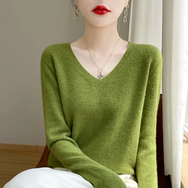 【一线成衣】秋冬新款V领针织打底衫短款套头毛衣