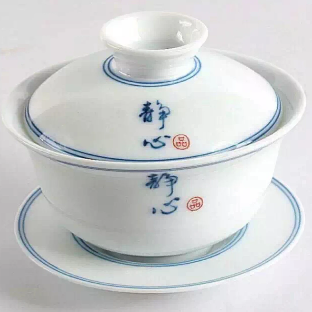 静心盖碗微瑕手绘釉下彩泡茶碗三才盖碗茶杯陶瓷功夫