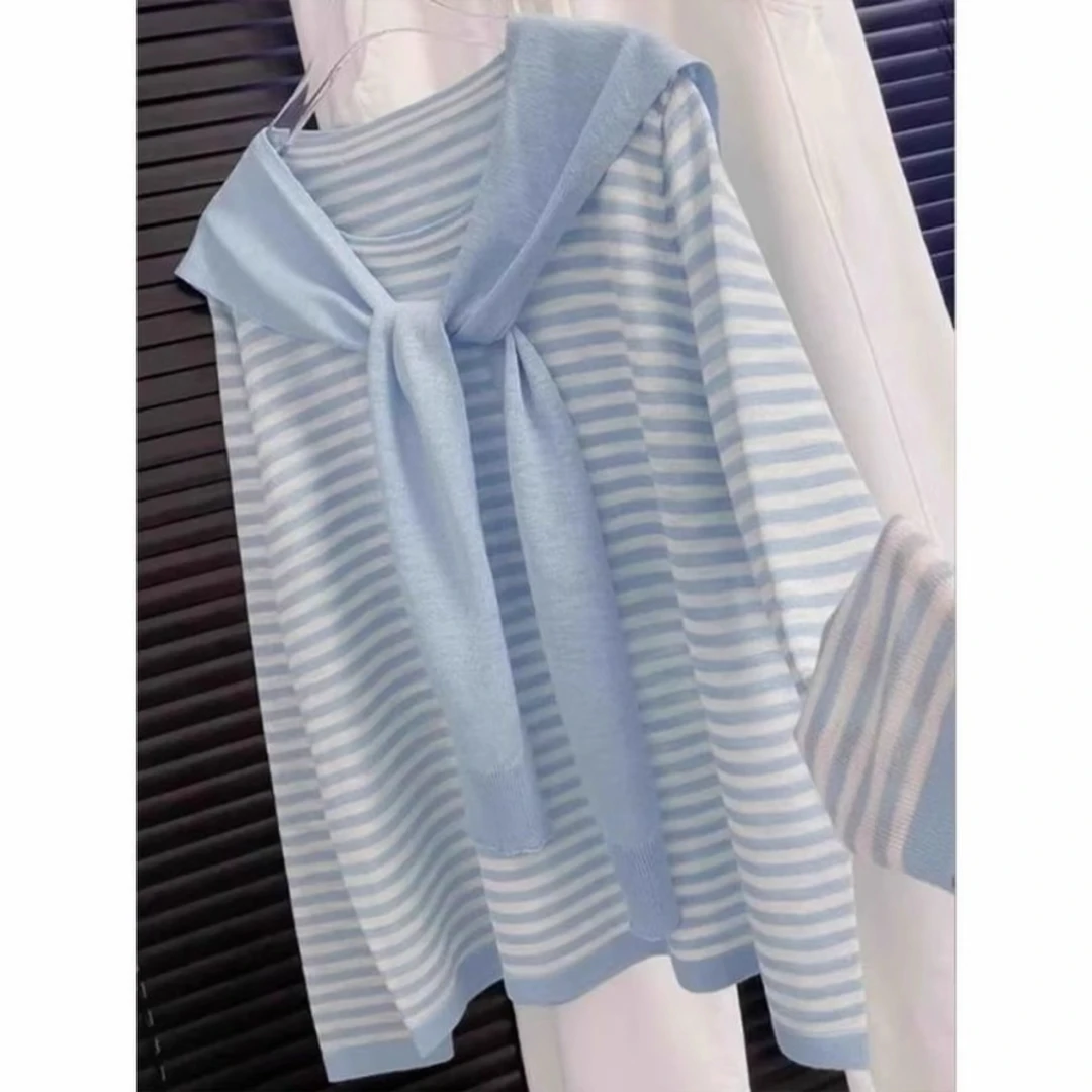 2025新品推荐来袭时尚韩版常规针织衫上衣秋季网红不起球长袖条纹