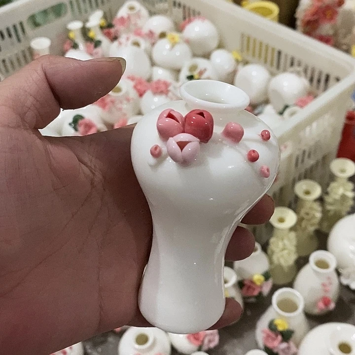 瓷片纯手工陶瓷花摆件瑕