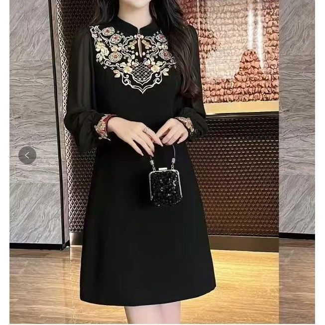 【南油玲姐】黑色长袖连衣裙84818