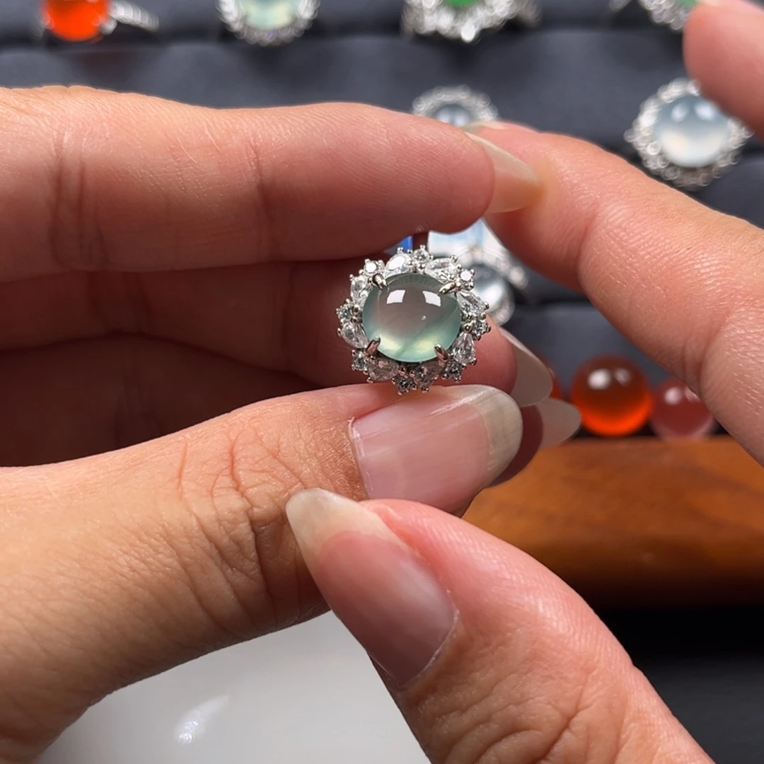 翡翠银S925镶嵌戒指缅甸天然翡翠Ａ货