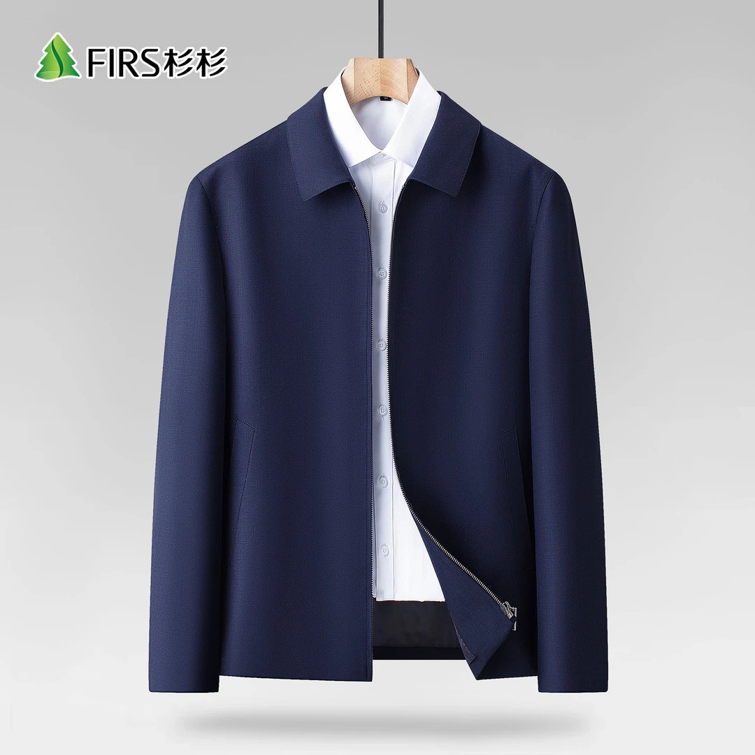 FIRS/杉杉【定制宝兰色】桑蚕丝12%+绵羊毛88%春季行政商务翻领夹克