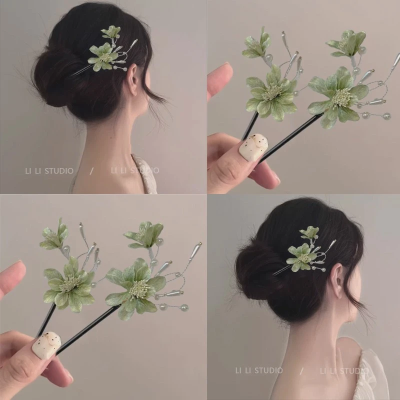暖南清绿~超仙古风汉服清新高颜值发簪2025新款盘发簪子中式发饰