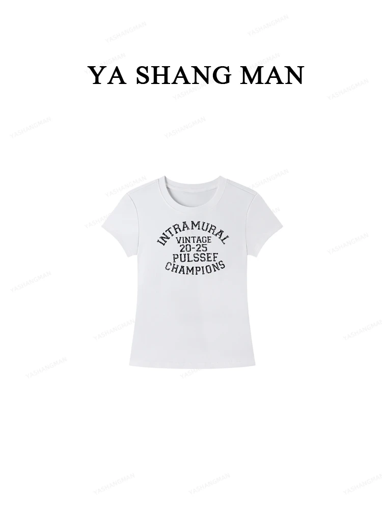 2025夏季新款字母印花短袖t恤女时尚洋气百搭圆领套头上衣25919