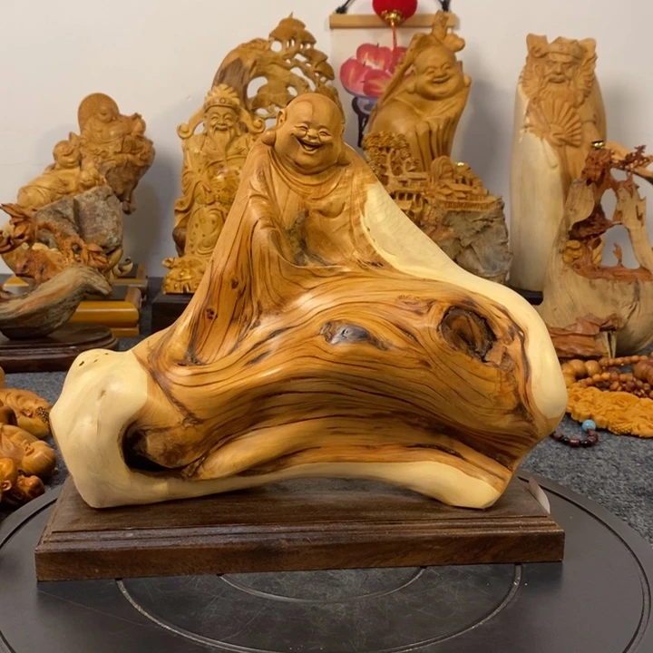 柏木（崖柏）崖柏弥勒佛摆件根雕工艺品