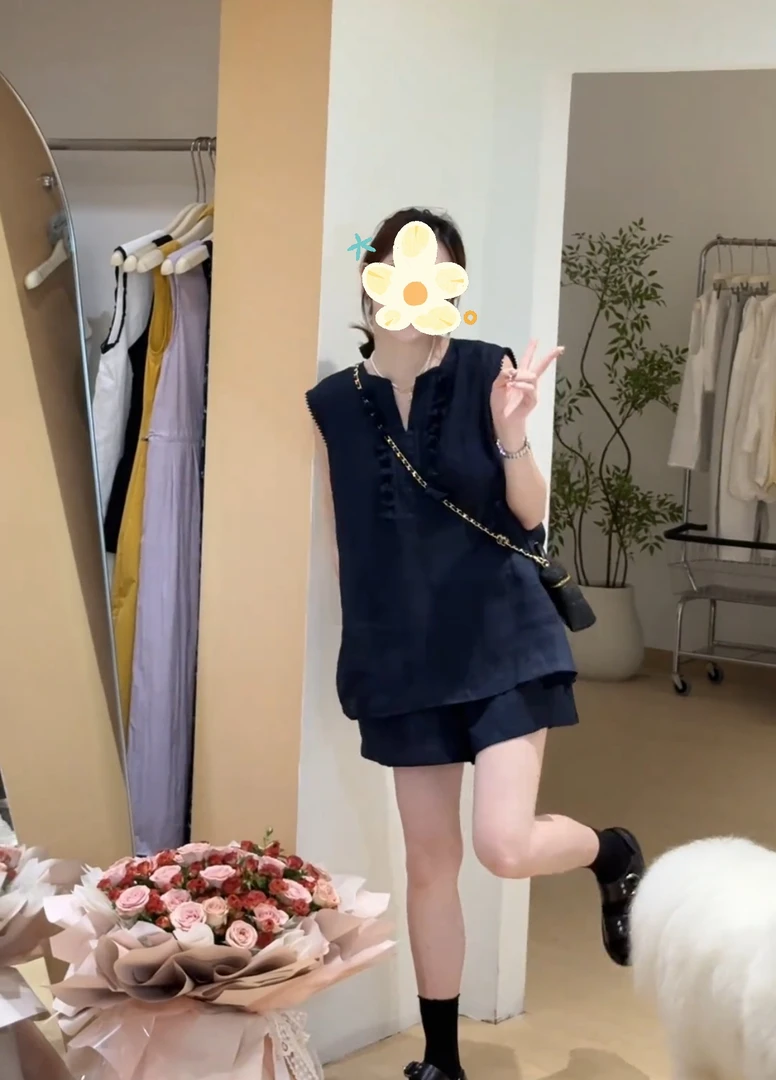 【漫游套装】夏季新款韩系休闲显瘦宽松时尚百搭设计感无袖两件套女