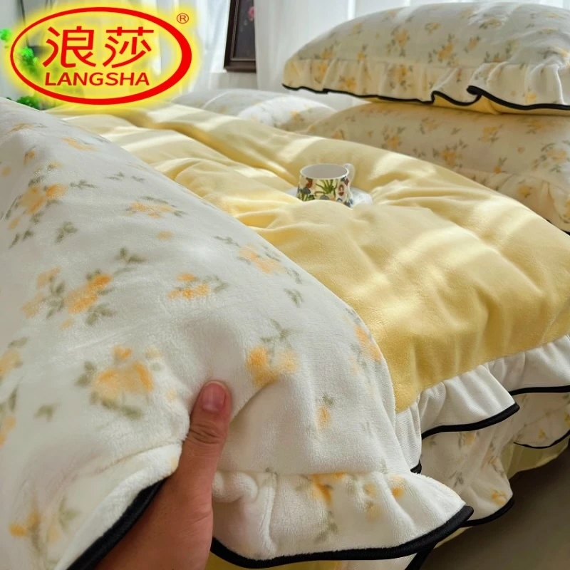 LangSha/浪莎2025升级高档豹纹加厚牛奶绒床品四件套轻奢双层保暖