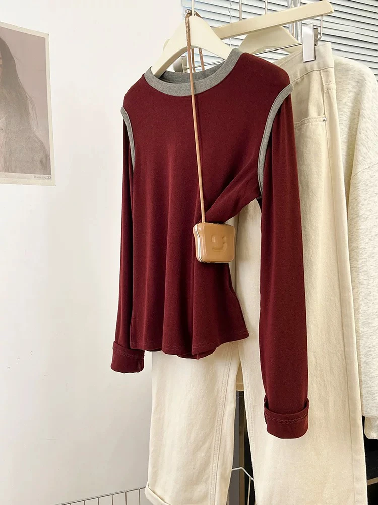 桃子自制 2832 撞色针织上衣