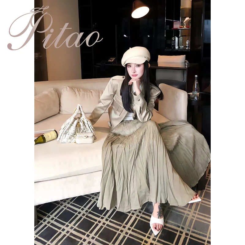 杜屁屁桃PITAO 原创【城市旅人】秋季翻领气质时尚休闲百搭外套半裙