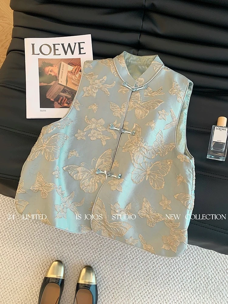 新中式立领国风刺绣马甲背心女装新款重工坎肩无袖女装上衣