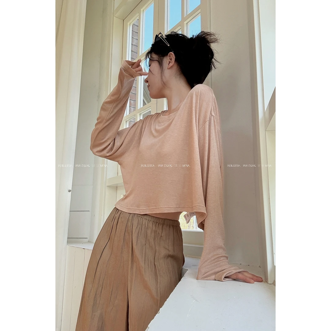 韩系宽松慵懒风白色薄款长袖t恤女夏季新款百搭休闲防晒罩衫上衣