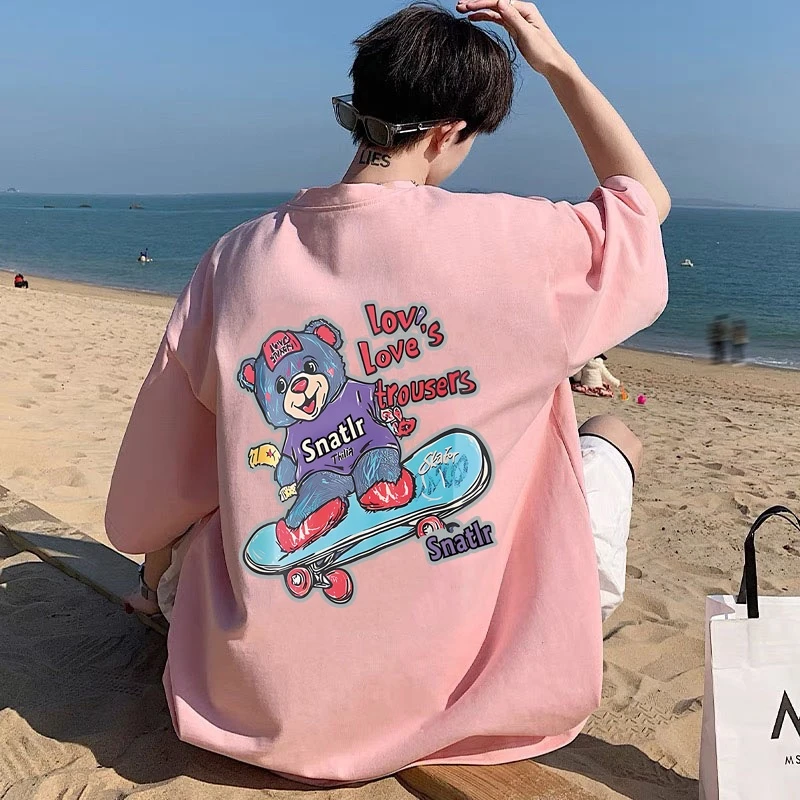 开学季纯棉短袖t恤男女同款宽松大码美式潮牌小众设计情侣装半袖