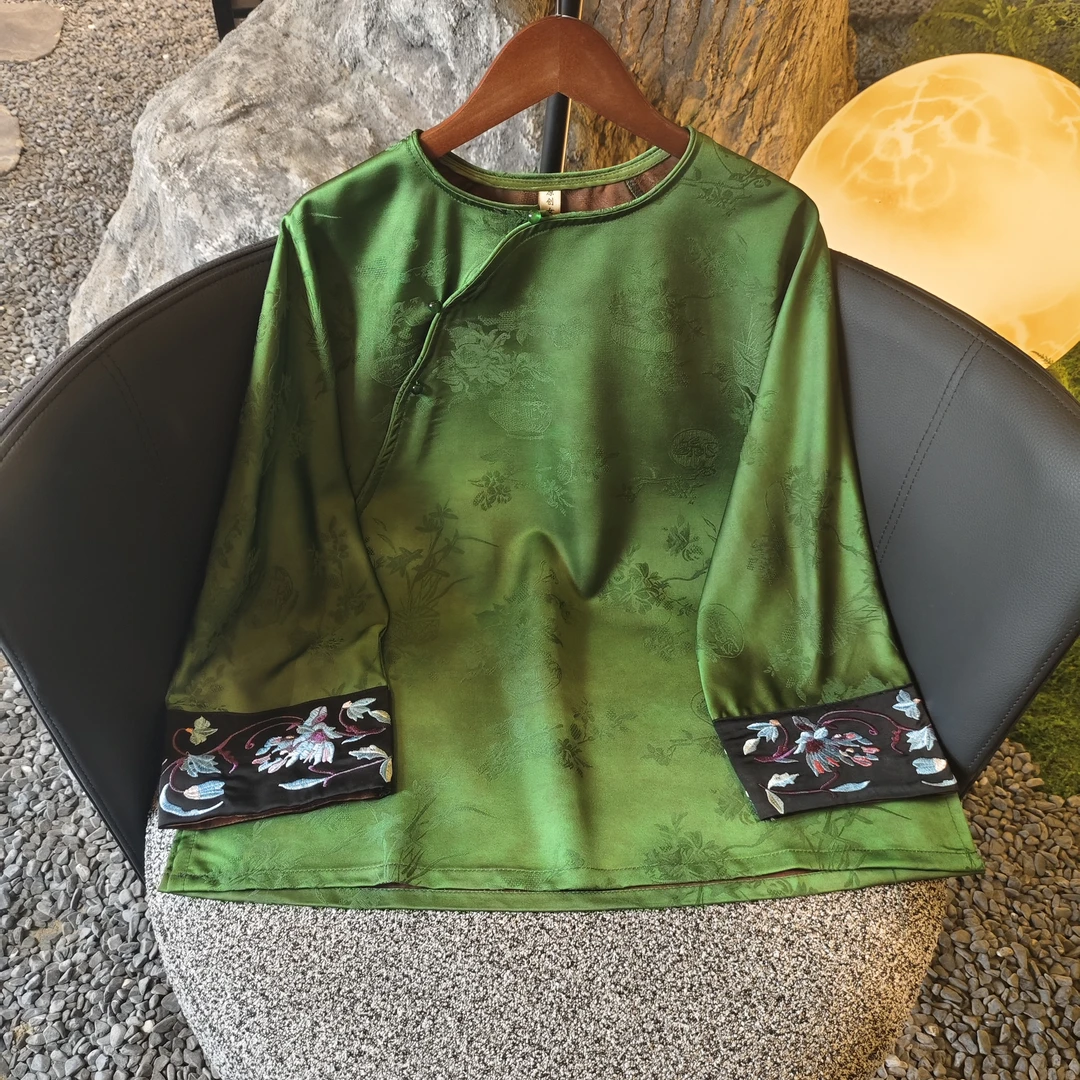 【碧落】夏季2025新款小衫新中式女装国风圆领提花上衣