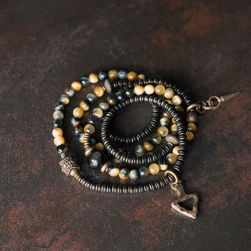 黄铜手链 原创设计多层手链项链两用 复古个性手饰品手串男女款