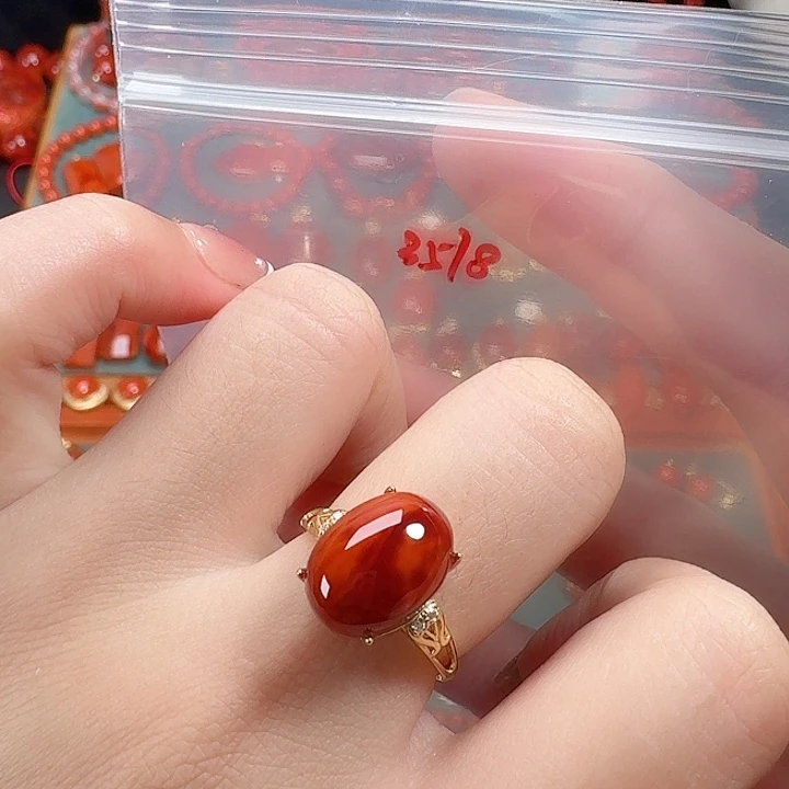 南红玛瑙银S925镶嵌戒指