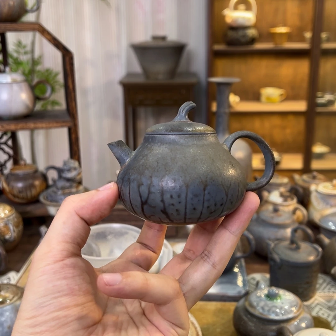 不染柴烧精品茄瓜壶