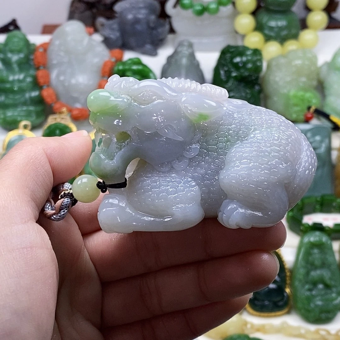 和田玉翠青大手把未镶嵌