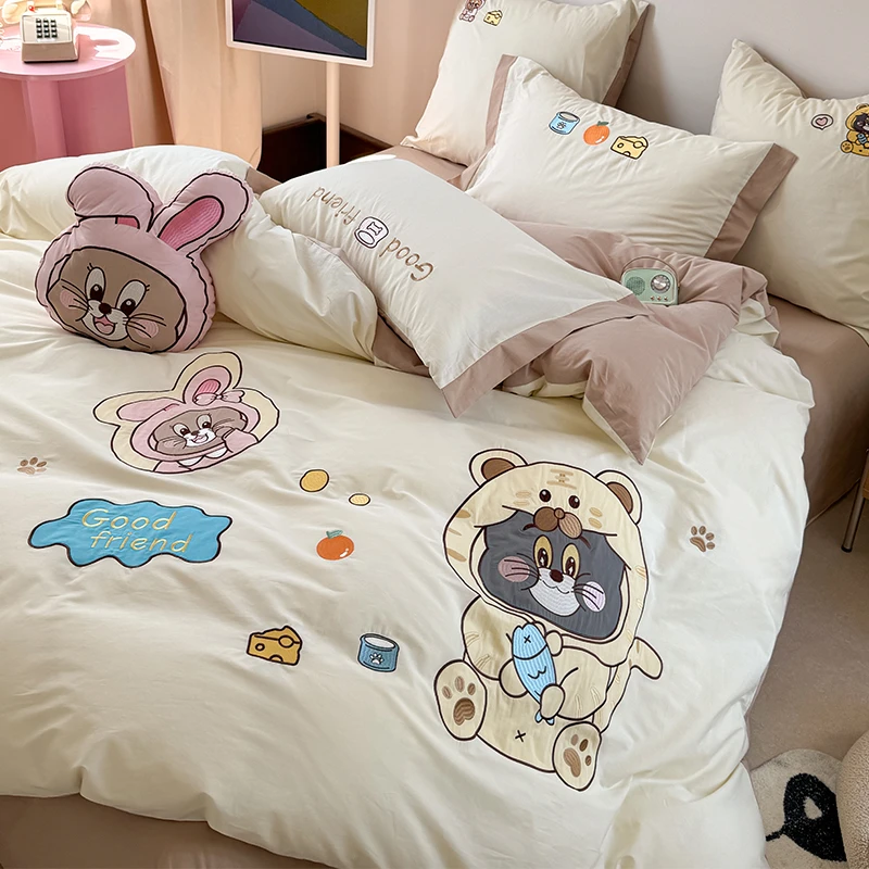 可爱纯棉水洗棉床上四件套100%全棉床品被套床单学生宿舍三件套43