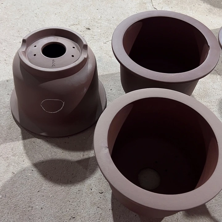 紫砂花盆微瑕仿古金钟带口线紫茄3号