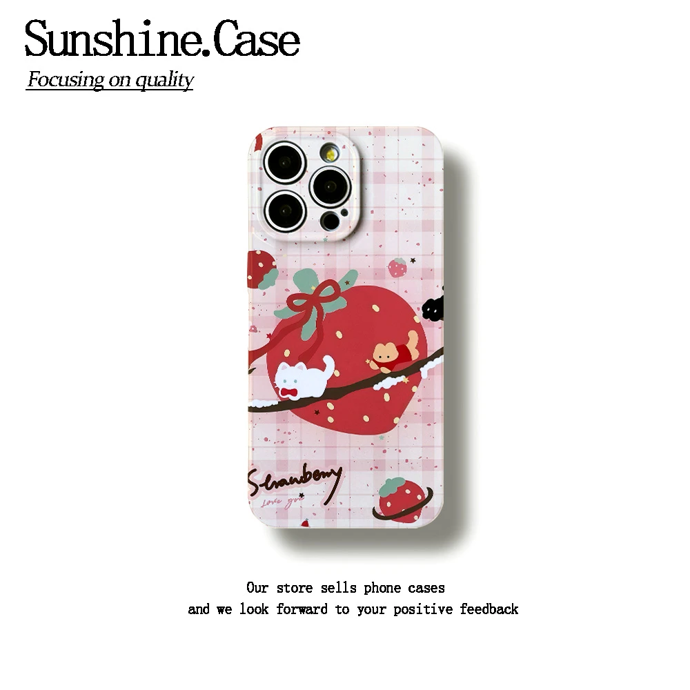 草莓小猫菲林软壳适用苹果oppo华为vivo手机壳可爱ins防摔