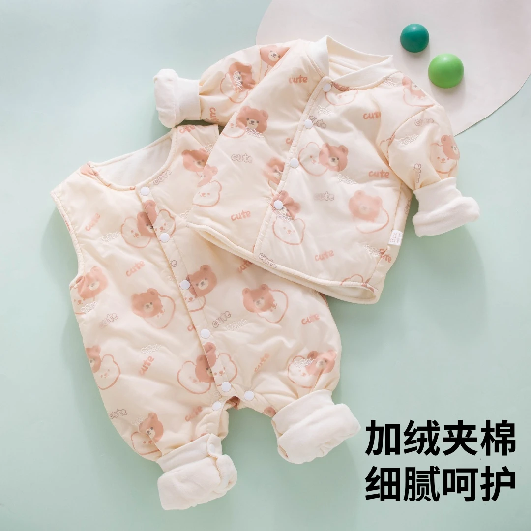 婴儿2024新款冬装外出服冬天小月龄男宝宝秋冬季衣服加绒分体套装