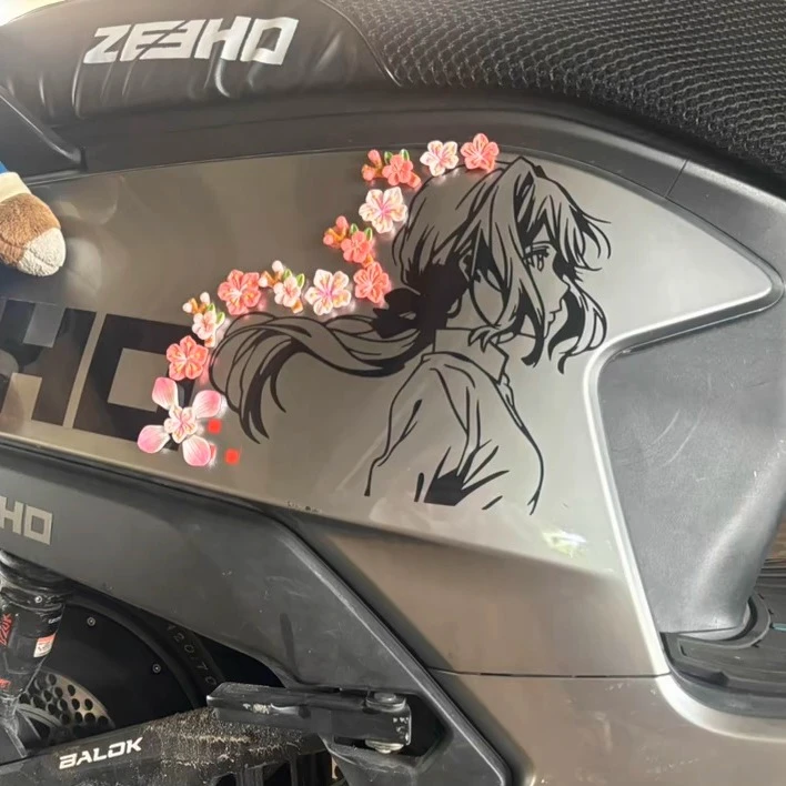 适用极核AE4/5/6/7/8车身动漫少女防水装饰贴真桃花立体饰品贴